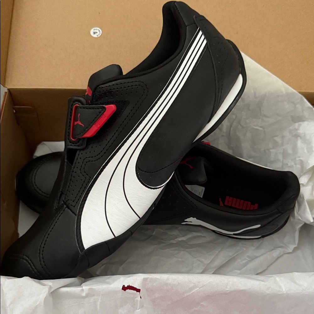 Puma Men's Black and White Sneakers with Red Accents